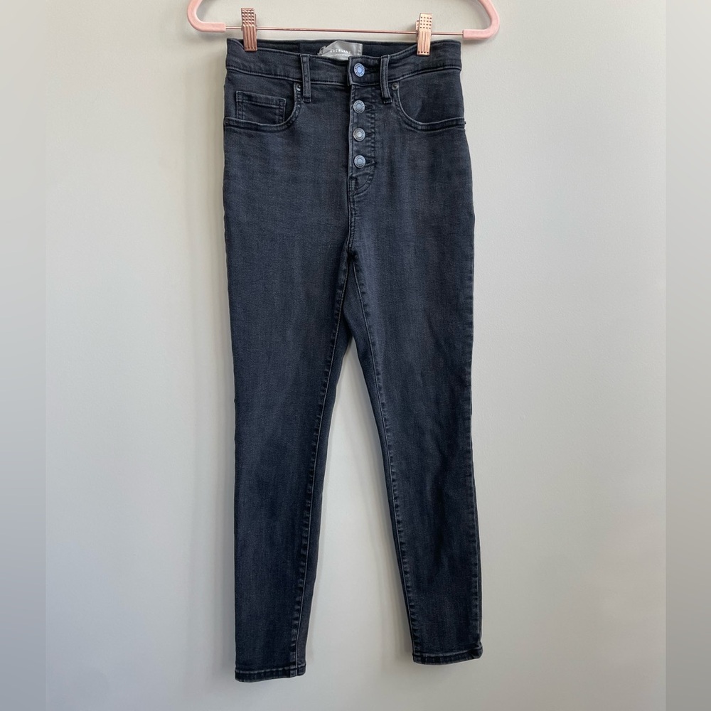 Everlane The High Rise Skinny Ankle Jean Button Fly Black Denim